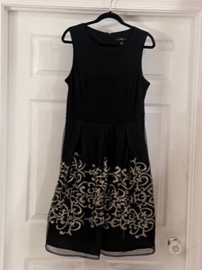 Black Sleeveless Dress with Gold Embroidered Hem size 12